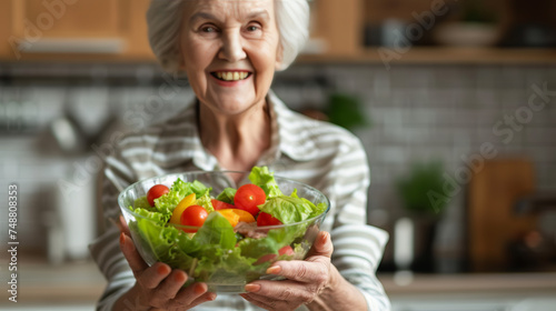 Joyful Senior Woman with Fresh Salad