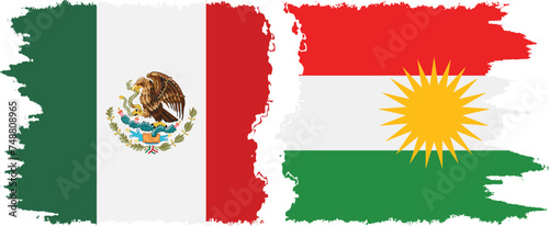 Kurdistan and Mexico grunge flags connection vector