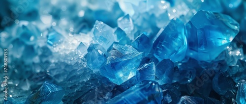 This close-up shot features vibrant blue crystals, showcasing their intricate structure and mesmerizing color.