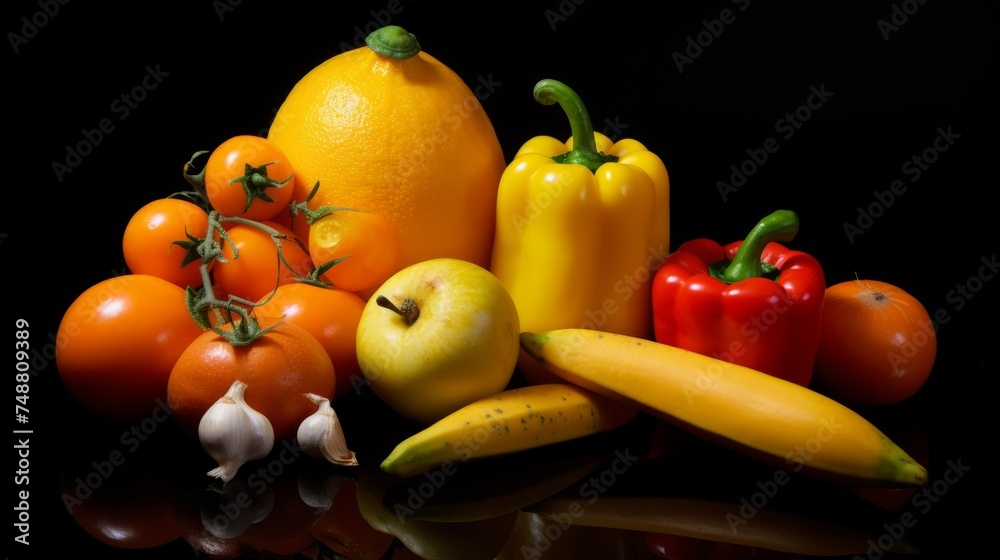 Yellow food on black background. Beautiful composition