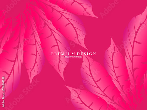 Pink feather premium background. Abstract dynamic composition. Modern vector feather illustration.