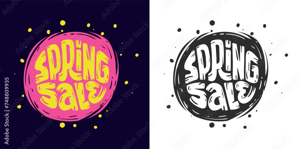 Spring Sale. Bright with acidic colors text. Grange hand lettering sales season. Vector file - obrazy, fototapety, plakaty 