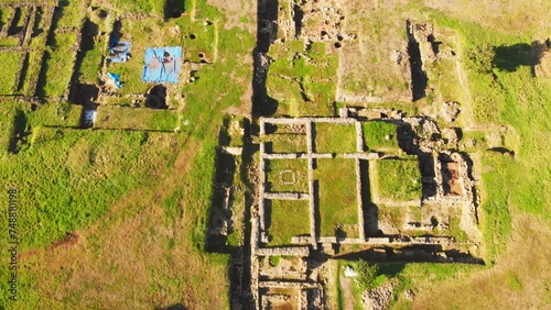 Aerial fly over top view historical site Gonio fortress - Roman fortification in Adjara, Georgia. Gonio-Apsaros Fortress photo