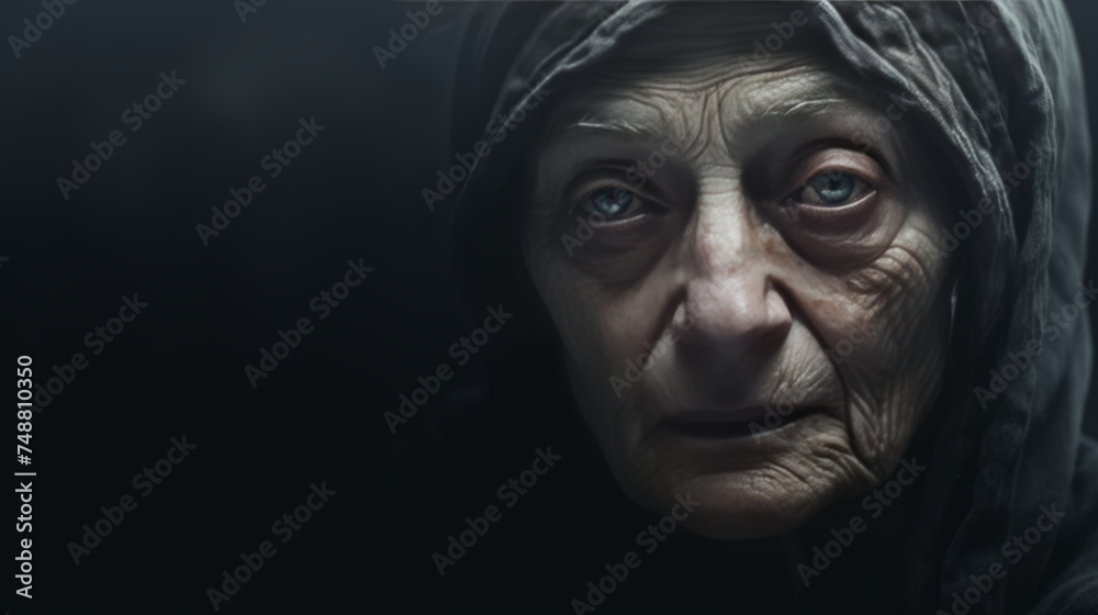 Elderly Woman in Greyscale Portrait