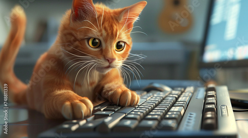 A hacker cat on a computer keyboard
