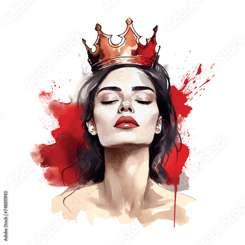 woman with a crown on her head, clipart, streaming, stylised comic art, closing eyes, e - girl, devotion to the scarlet woman, worthlessness, beautiful clothes