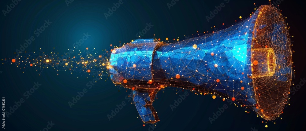 A digital marketing low poly wireframe illustration. Internet targeted ...