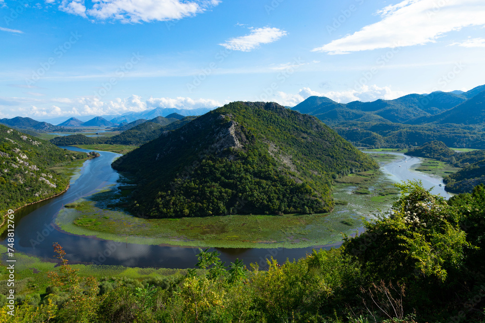 Green pyramid, a mountain on the Crnojevich River or Black River, near the shores of Lake Skadar. Montenegro