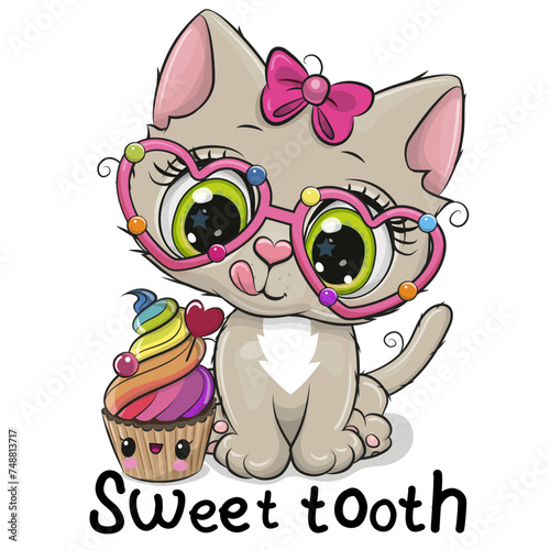 Cartoon Kitty Sweet tooth with Cupcake © reginast777