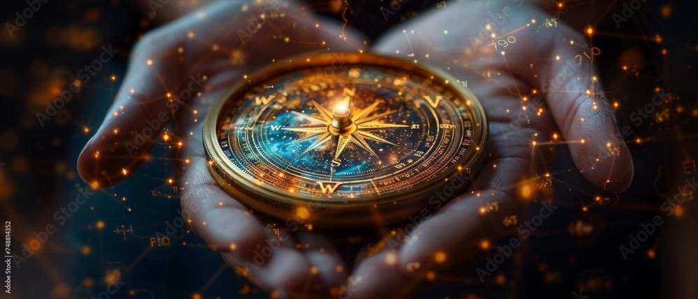 In the hand of a digital compass. Strategic business explorer, Vision ...