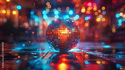 Disco Ball Casting Colorful Lights on Dance Floor