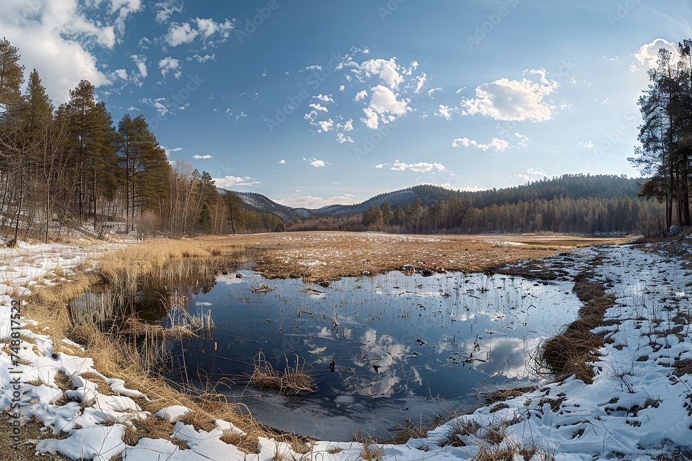 Winter to Spring Landscape Transition Panorama

