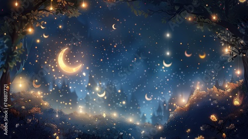 Magical Ramadan Sky Stars Moons Twinkling Lights photo
