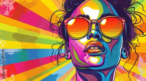 Colorful Artistic Profile of Woman in Neon - Modern Pop Art, Ideal for Pride Month. LGBTQ