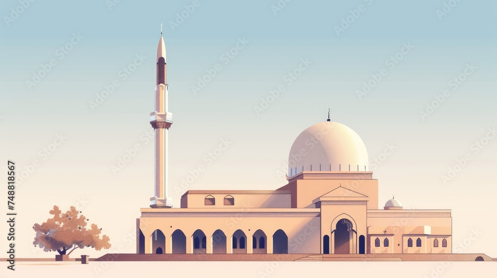 Serenity in Design Minimalist Illustration of an Islamic Mosque