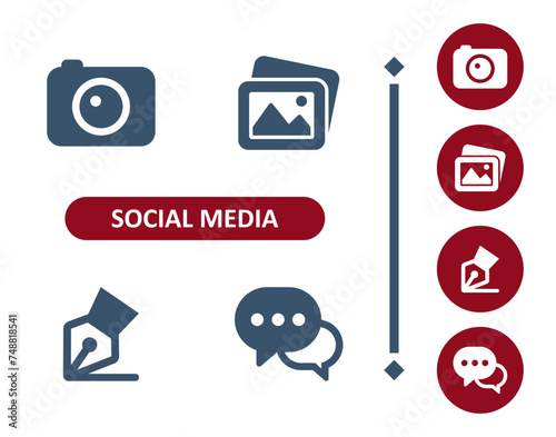 Social Media Icons. Camera, Photo, Pics, Message, Pen, Writing, Chat Bubble, Comment Icon