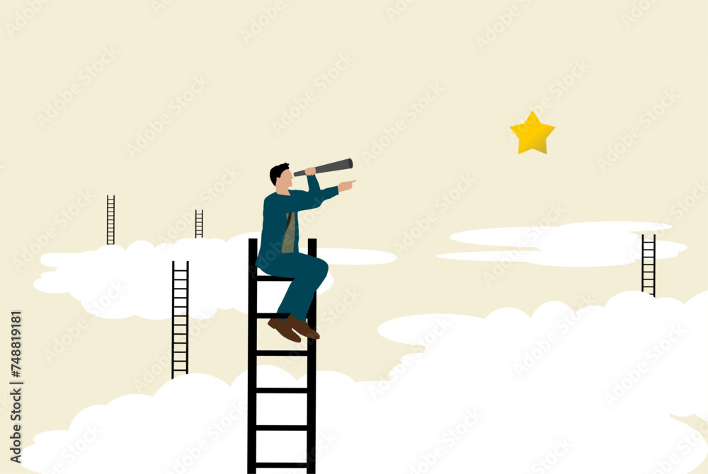Vektor Darstellung Leitern mit Personen über den Wolken mit Stern - Suche Personalsuche und Karriere - Partnersuche - Suchen und Finden Vektor Darstellung Leitern mit Personen über den Wolken mit Stern - Suche Personalsuche und Karriere - Partnersuche - Suchen und Finden