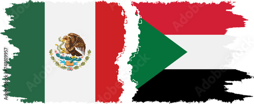 Sudan and Mexico grunge flags connection vector