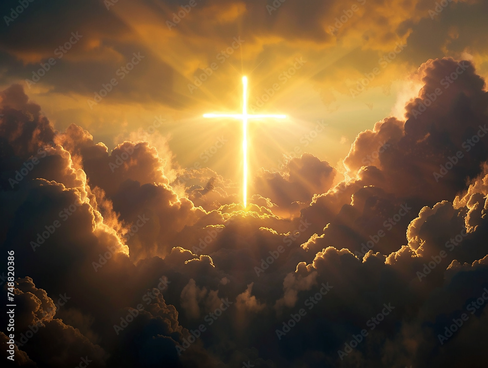  The Risen Jesus Ascended To Heaven The Scene. AI generative. - obrazy, fototapety, plakaty 