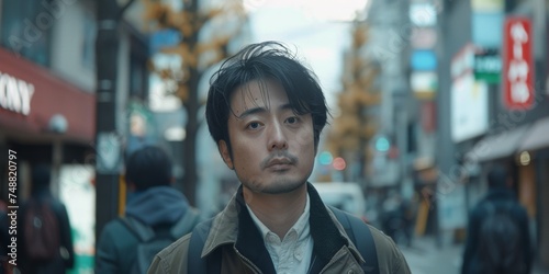 Asian man on a city street Generative AI