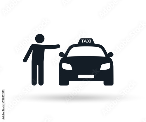 Passenger waving taxi icon. Person catching taxi vector icon.