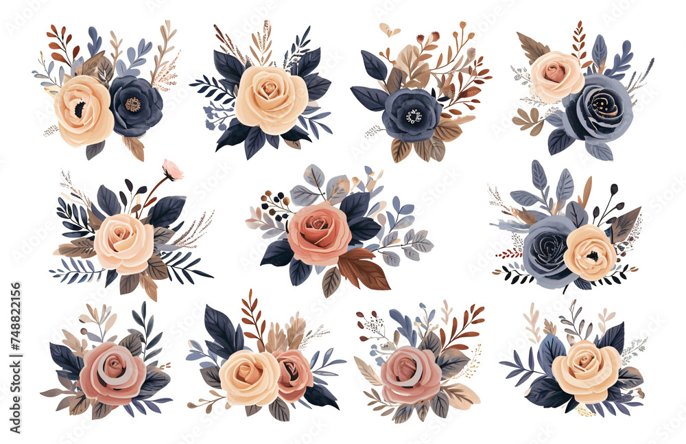 set of floral rose illustrations