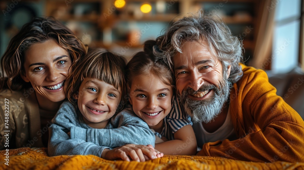 Fototapeta premium Cheerful multi-generation family having fun while spending time together.