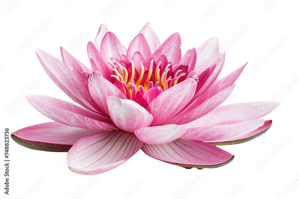 Lotus flower (water lily) with pink petals and white background. Lotus is the national flower of India.