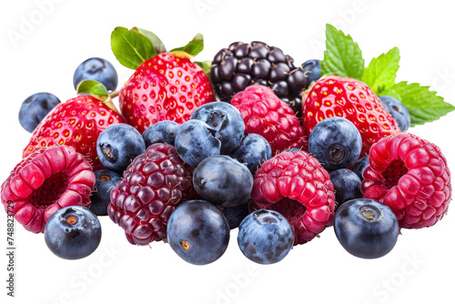 Grassy white background with fresh ripe berries isolated closeup.
