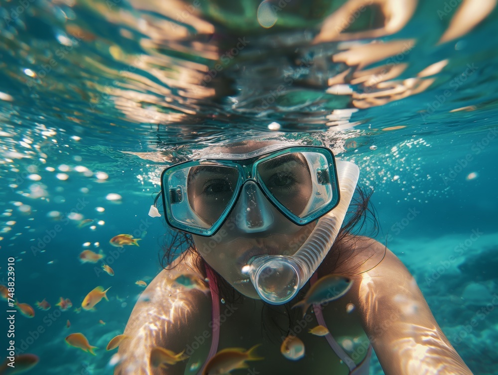 Woman swimming underwater in the sea