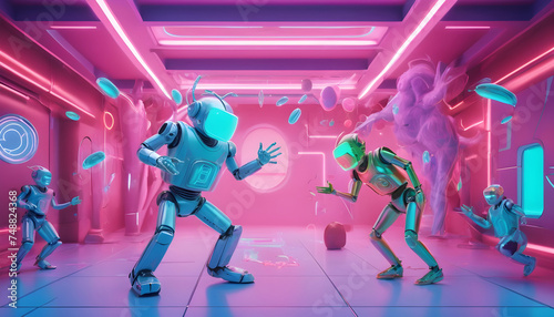 the robots is dancing in a neon room photo