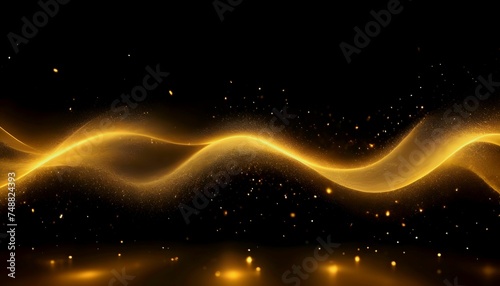 Digital Gold Particles Wave and light abstract background with shining floor particle stars dust. Futuristic glittering Luxury golden sparkling on black background created with generative ai 