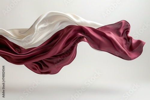 Beautiful fluttering flying purple and white fabric cloth floating free in air