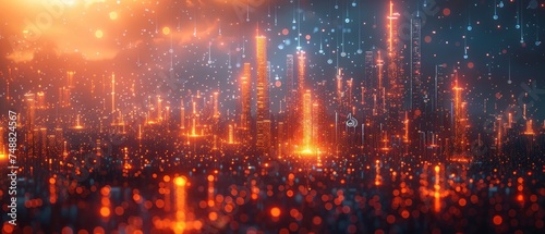 The concept of smart city has an abstract dot point connected with a line design, relating to the big data integration technology. The blur effect is applied.