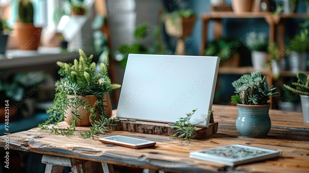 Menu with isolated white on wooden table on blurred restaurant background Menu with isolated white on wooden table on blurred restaurant background