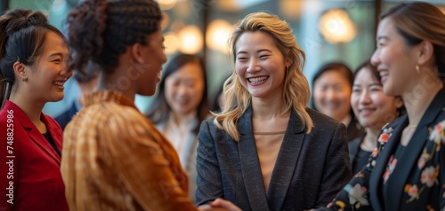 Diverse Businesswomen Smiling and Networking. © MOMO