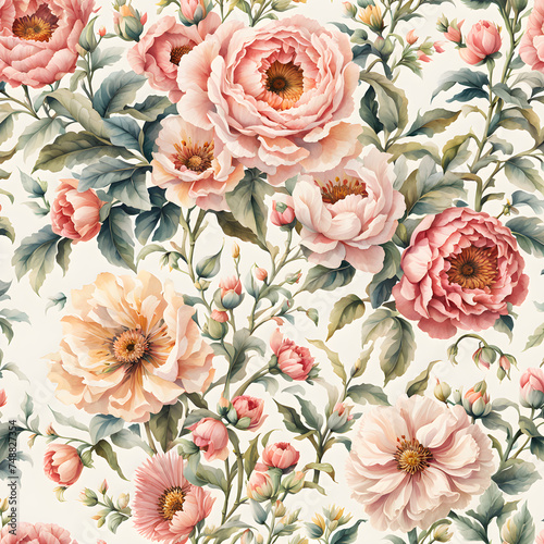 floral-watercolor-wallpaper-featuring-an-assemblage-of-vintage-victorian-blooms-minimalist-in-style