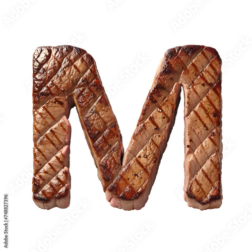 Letter M made from beef steak, PNG file. Generative AI
