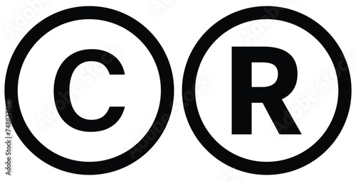 copyright & registered symbol or copyright and registered sign on white bg photo