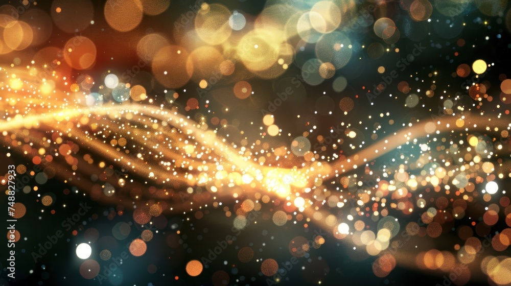 Fototapeta premium a dazzling sparkles lights wave at a black background 