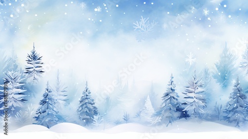 Winter background with snowflakes and fir trees. illustration. © Professional Art