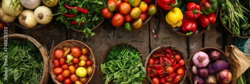 Assortment of fresh vegetables at market - Vibrant display of fresh  organic vegetables on a rustic market stall  highlighting the beauty of healthy produce