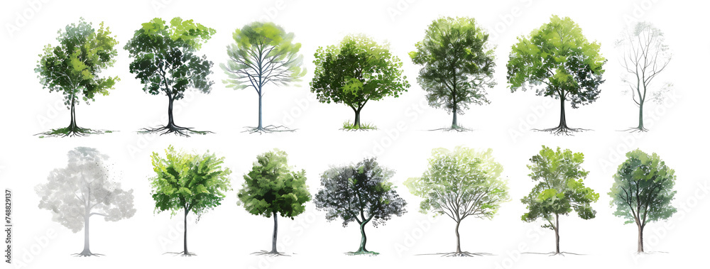 Fototapeta premium Trees, shrubs, plants, grass, and roots.