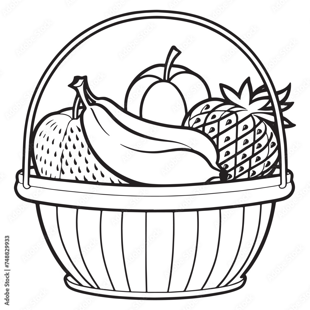 Fruits on a Basket coloring page, Fruits outline drawing coloring book pages for children Fruits on a Basket coloring page, Fruits outline drawing coloring book pages for children