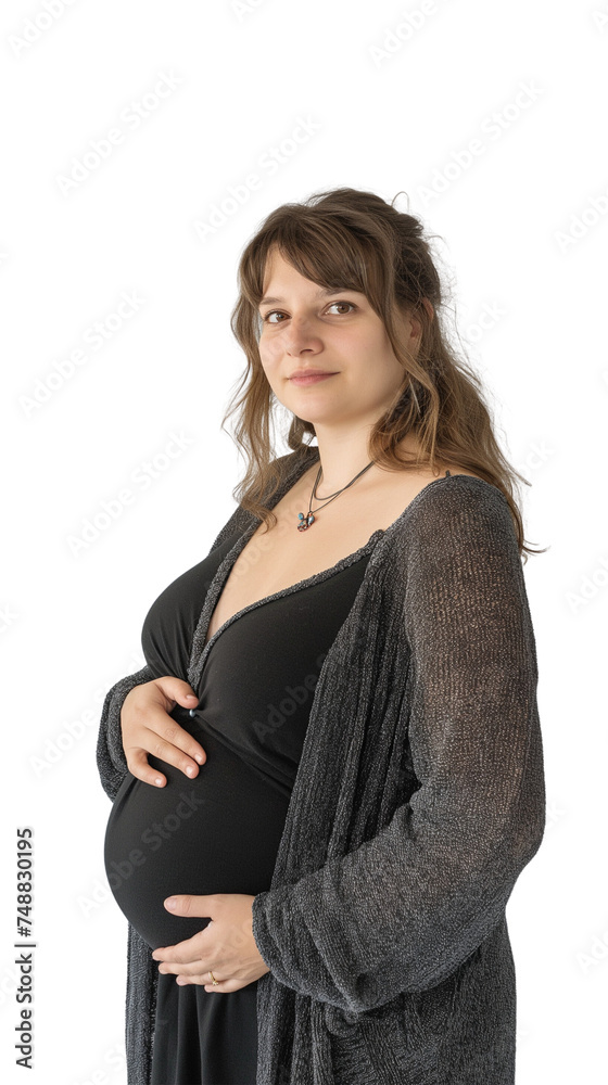 photo of a pregnant woman touching her belly/stomach in black dress photo of a pregnant woman touching her belly/stomach in black dress
