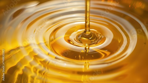 a zoomed in picture of a bowl of canola oil, as a drop is dropped in the bowl, and you see the ripples of the drop. 