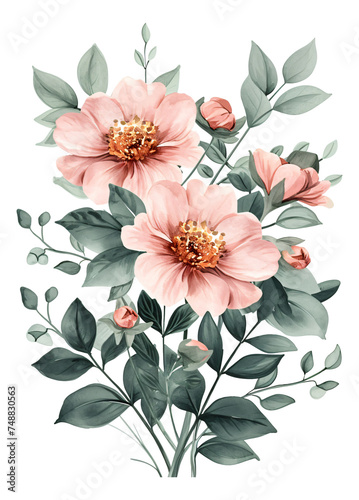 Watercolor painting of flowers in a pink style.