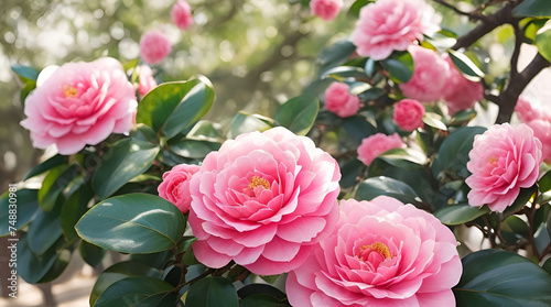 Blooming camellia flowers in Korea.