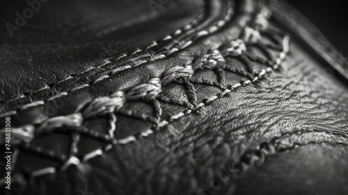 signature stitches in western style, a black and white pattern of intricate stitching on leather or fabric, set against a flat background. photo