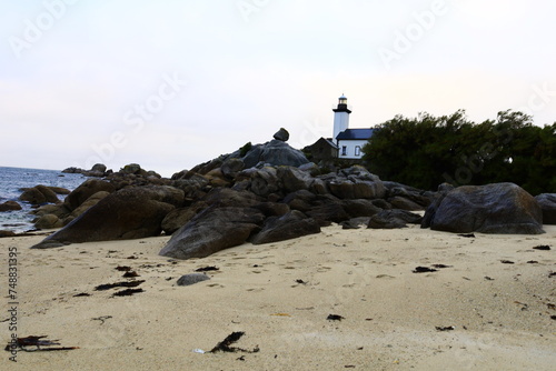 The lighthouse of Pontusval is located on the tip of Beg-Pol, commune of Brignogan-Plages photo